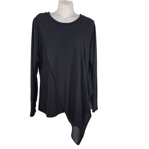 Lisa Rinna Collection Womens Long Sleeves Knit Top Chiffon Overlay Small Black